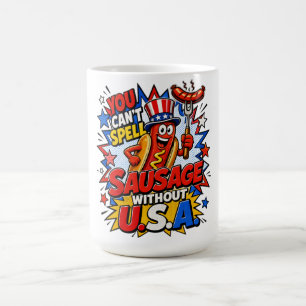 Lustige USA-Wurst-BBQ-Pun-patriotische Comic-Kunst Kaffeetasse