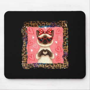 Lustige Valentins Siamkatze Herz Hände Blase Bogen Mousepad