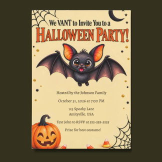 Lustige Vampirfledermaus-Halloween-Party Einladung