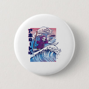 Lustige Vaporwave Kanagawa Große Welle Japan Surfe Button