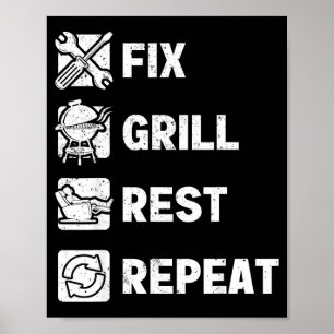 Lustige Väter reparieren Grill neu starten Routine Poster