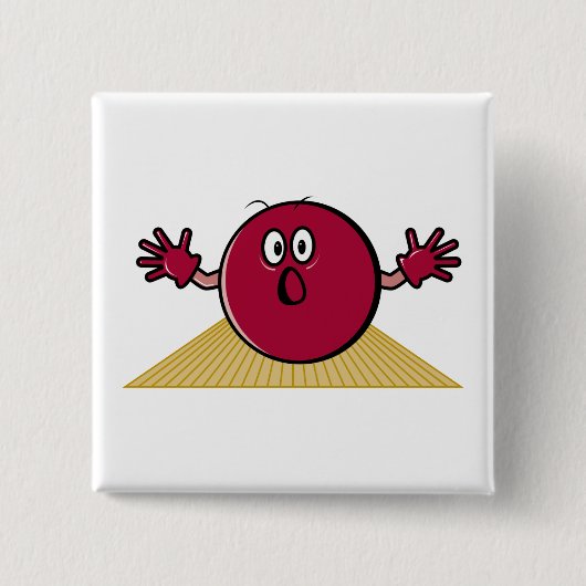 lustige verängstigte Bowlingkugel fährt die Bahn h Button (Vorderseite)