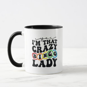 Lustige verrückte Bingo-Dame Wortkunst  Tasse