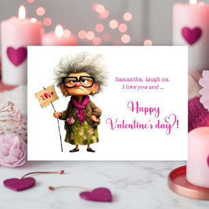 Lustige Verrückte Dame In Bunter Pop Valentinstag  Feiertagskarte