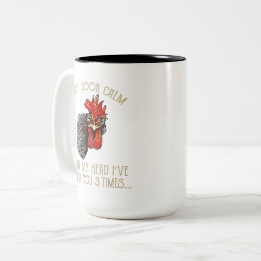 lustige, verrückte Hennenfrau fügt Text hinzu Zweifarbige Tasse (Vorderseite Links)