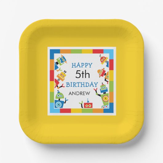 Lustige verrückte Roboter Geburtstag Papier Teller (Vorderseite)
