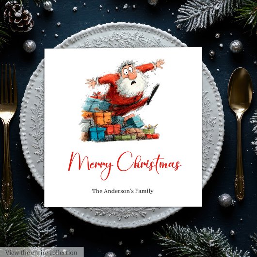 Lustige Verrückte Weihnachtsmann Rot Grüne Weihnac Serviette