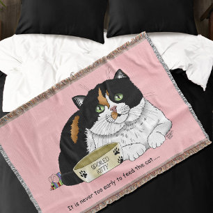 Lustige Verwöhnte Dreifarbige Füttere Katze Rosa Decke