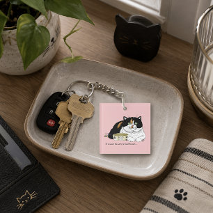 Lustige Verwöhnte Dreifarbige Füttere Katze Rosa Schlüsselanhänger
