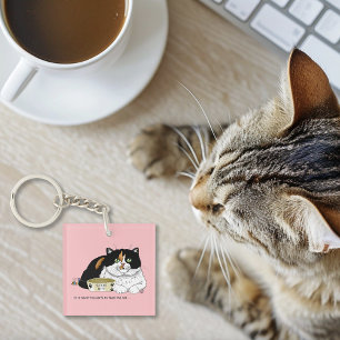Lustige Verwöhnte Dreifarbige Füttere Katze Rosa Schlüsselanhänger