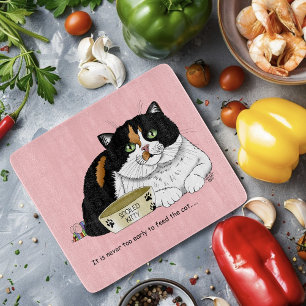 Lustige Verwöhnte Dreifarbige Füttere Katze Rosa Schneidebrett
