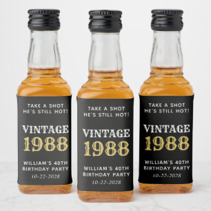 Lustige Vintage 40. Geburtstag Schwarz Alkoholflaschenetikett