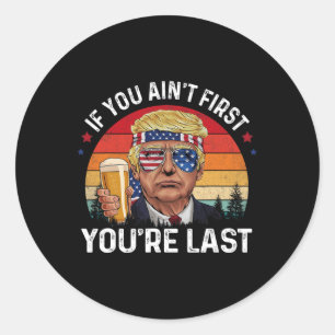 Lustige Vintage 4. Juli Donald Trump Trinkend Ich Runder Aufkleber