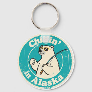 Lustige Vintage-Alaska Chillin Eisbär Angeln Schlüsselanhänger