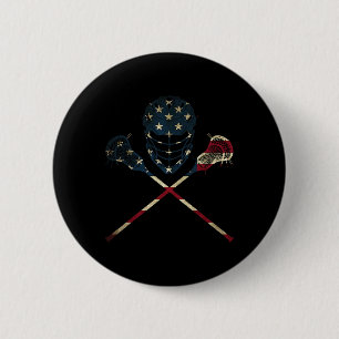 Lustige Vintage-Amerikanische-Flagge Lacrosse USA Button