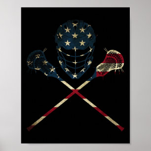 Lustige Vintage-Amerikanische-Flagge-Lacrosse-USA- Poster