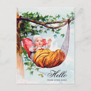Lustige Vintage-Baby-Welle-Hi-in-Hängematten-Kunst Postkarte