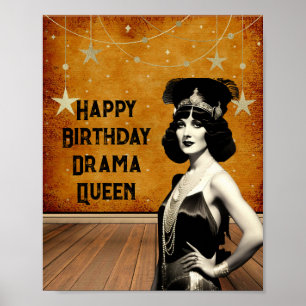 Lustige Vintage-Drama-Queen-Geburtstagsfeier Poster