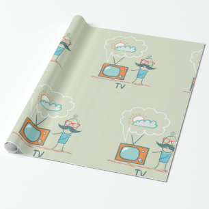 Lustige Vintage-Fernsehsymbol-Figur Geschenkpapier