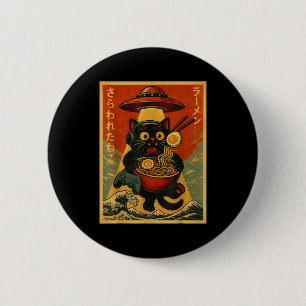 Lustige Vintage-Gaming-Katze Gamer Ramen Ufo Japan Button