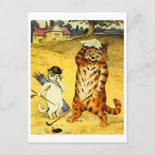 Lustige Vintage-Golfkatze und Caddie Feiertagspostkarte