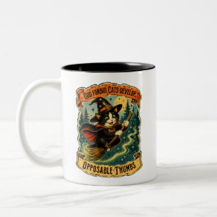 Lustige Vintage-Gothic-Hexenkatze Halloween Zweifarbige Tasse