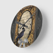Lustige Vintage gotische Hochzeitskrähe Runde Wanduhr (Winkel)