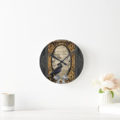 Lustige Vintage gotische Hochzeitskrähe Runde Wanduhr (Zuhause)