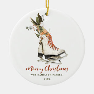 Lustige Vintage-Grün-Familien-Weihnachtsfotos Keramik Ornament