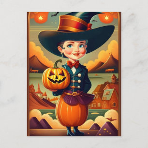 Lustige Vintage-Halloween-Frau Postkarte