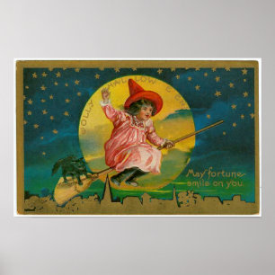 Lustige Vintage Hexe Halloweens Poster