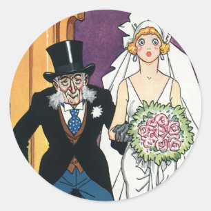 Lustige Vintage-Hochzeit, Mai Dezember Romantik Runder Aufkleber
