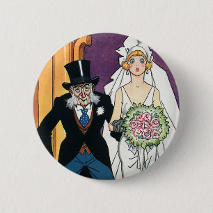 Lustige Vintage-Hochzeit, May-December-Romanze Button
