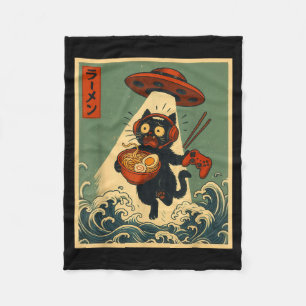 Lustige Vintage-Japanische-Anime-Katze-Gamer-Ramen Fleecedecke
