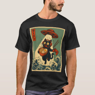Lustige Vintage-Japanische-Anime-Katze-Gamer-Ramen T-Shirt