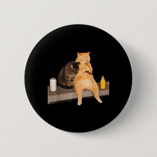 Lustige Vintage-Katze isst Hot Dog Männer Frauen Button