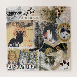 Lustige Vintage-Katzen Kunst Collage Katzenliebhab Puzzle