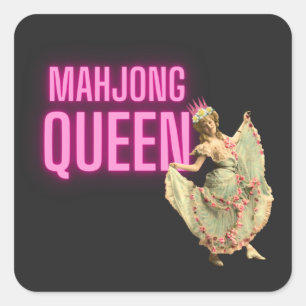 Lustige Vintage-Mahjong-Königin Quadratischer Aufkleber