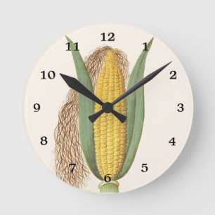 Lustige Vintage-Maiskolben-Illustration Runde Wanduhr