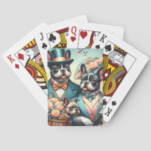 Lustige Vintage-Malerei einer französischen Bulldo Spielkarten