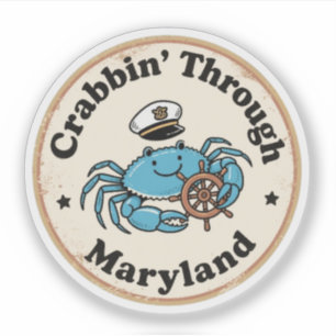 Lustige Vintage-Maryland-Blau-Krabben-Kapitänsmütz Aufkleber