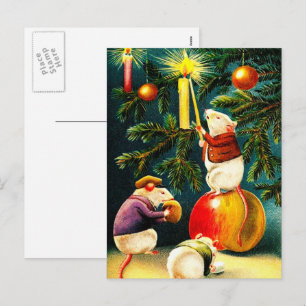 Lustige Vintage-Mäuse-Weihnachts-Postkarten Feiertagspostkarte