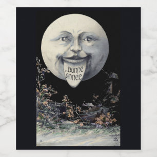 Lustige Vintage Mond-neue Jahr-Champagne-Aufkleber Weinetikett