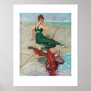 Lustige Vintage-Musik-Art Hummer-Banjo-Spieler Str Poster
