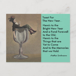 Lustige Vintage-Neujahrs-Trinkspruch-Wein-Gal-Post Feiertagspostkarte