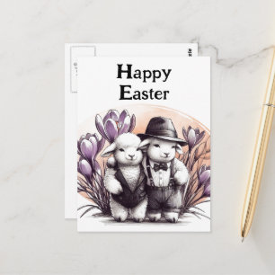 Lustige Vintage-Osterlämmer in Anzügen Postkarte