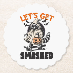 Lustige Vintage-Racoon-Skateboard-Halloween Untersetzer