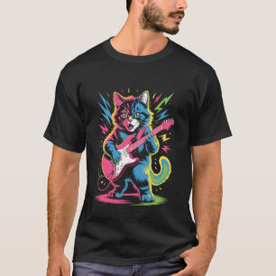 Lustige Vintage Rock Roll Katze spielt elektrische T-Shirt