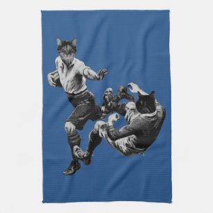 lustige Vintage-Rugby spielende Katzen Geschirrtuch