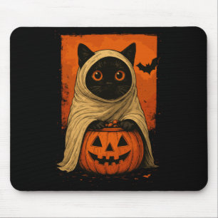 Lustige Vintage-Schwarze Katze Halloween-Kürbis Gr Mousepad